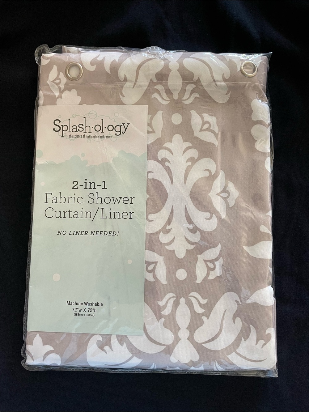 2-in-1 Fabric Shower Curtain/Line in Taupe and White
